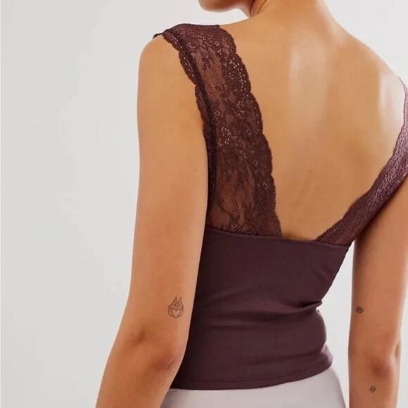 FP FREE PEOPLE INTIMATELY Power Play Cami Lace Tank Top Bittersweet Brown NWT M - Picture 2 of 7
